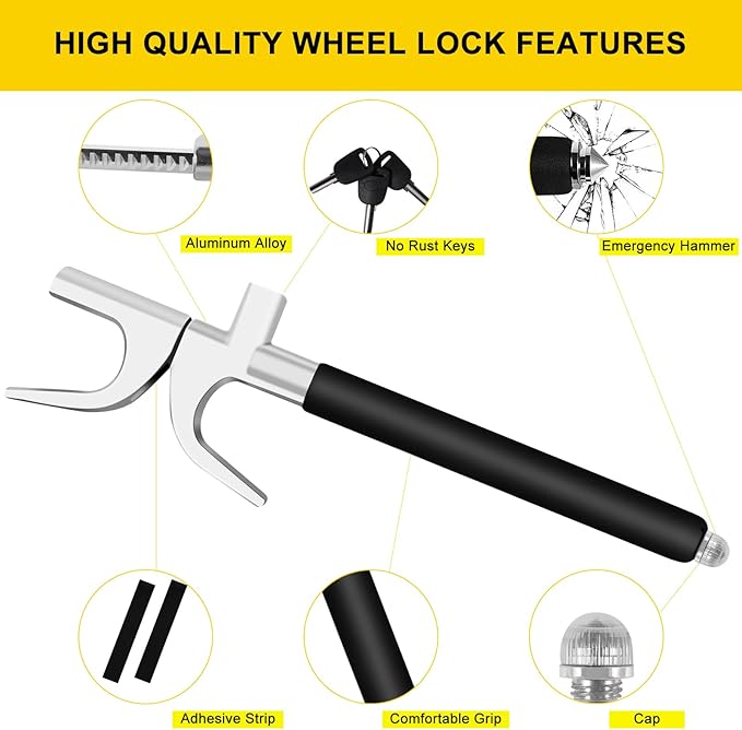 Steering Wheel Lock Universal Adjustable with 3 Keys